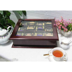 Elegant Tea Bag Chest Cabinet with glass door cover, solid wood, TEA1-Maho