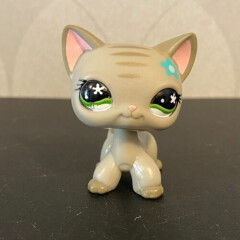 Authentic Littlest Pet Shop #483 Gray striped shorthair flower cat