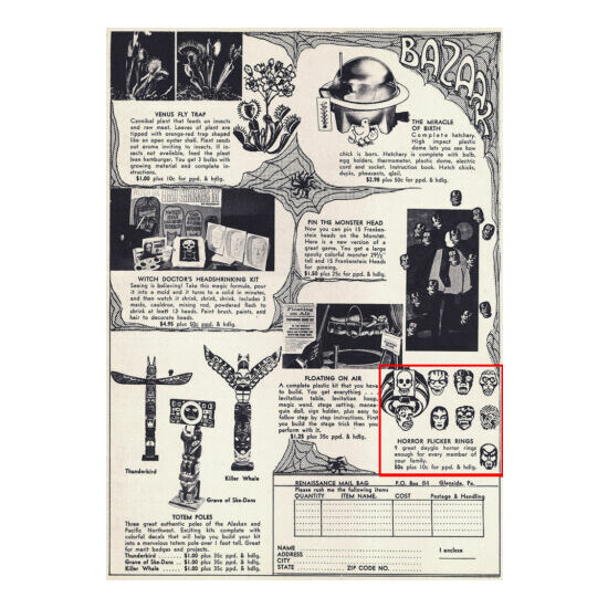 RARE 1960's Horror Monsters Flicker Ring Mailaway Premium  {2}