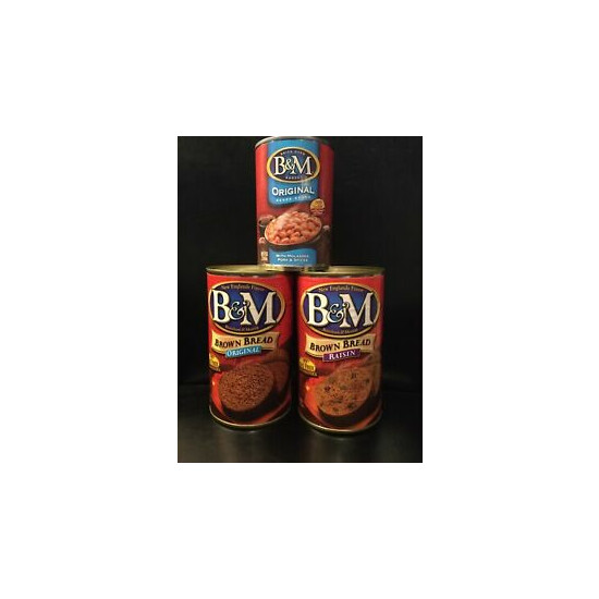 Set Of 3 Cans B&M Original & Raisin Brown Bread With Baked Beans Dinner Bundle {1}
