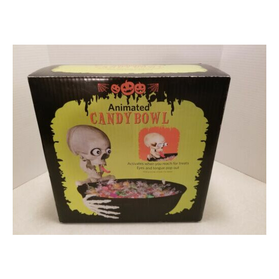 Halloween Animated Candy Bowl Motion Activated Skeleton Eyes/Tongue Pops Out N3 {1}